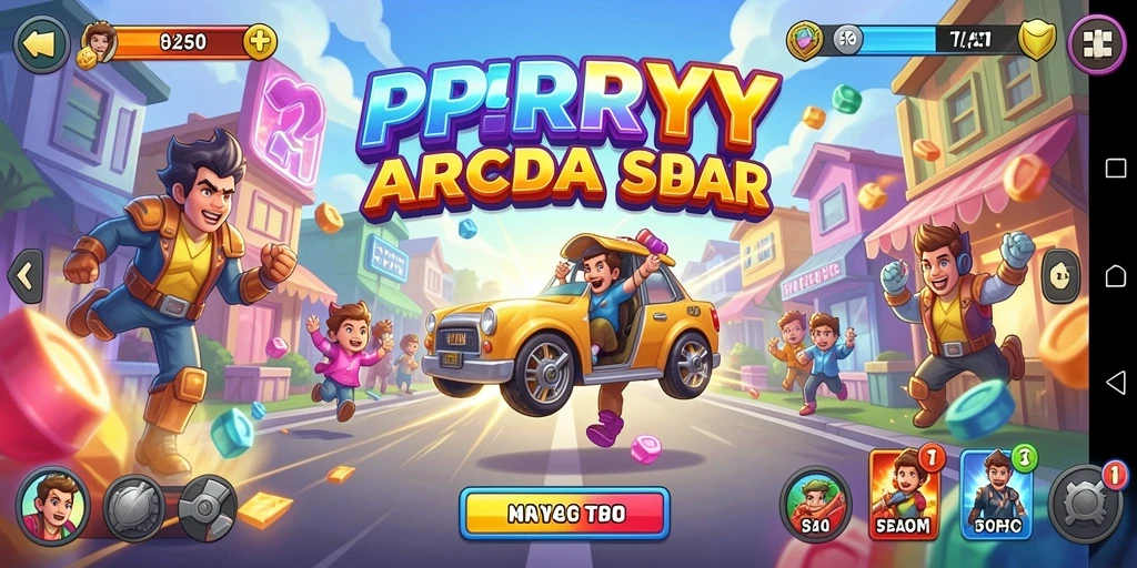 Screenshot utama PPRRYY menampilkan antarmuka permainan arcade yang menarik.
